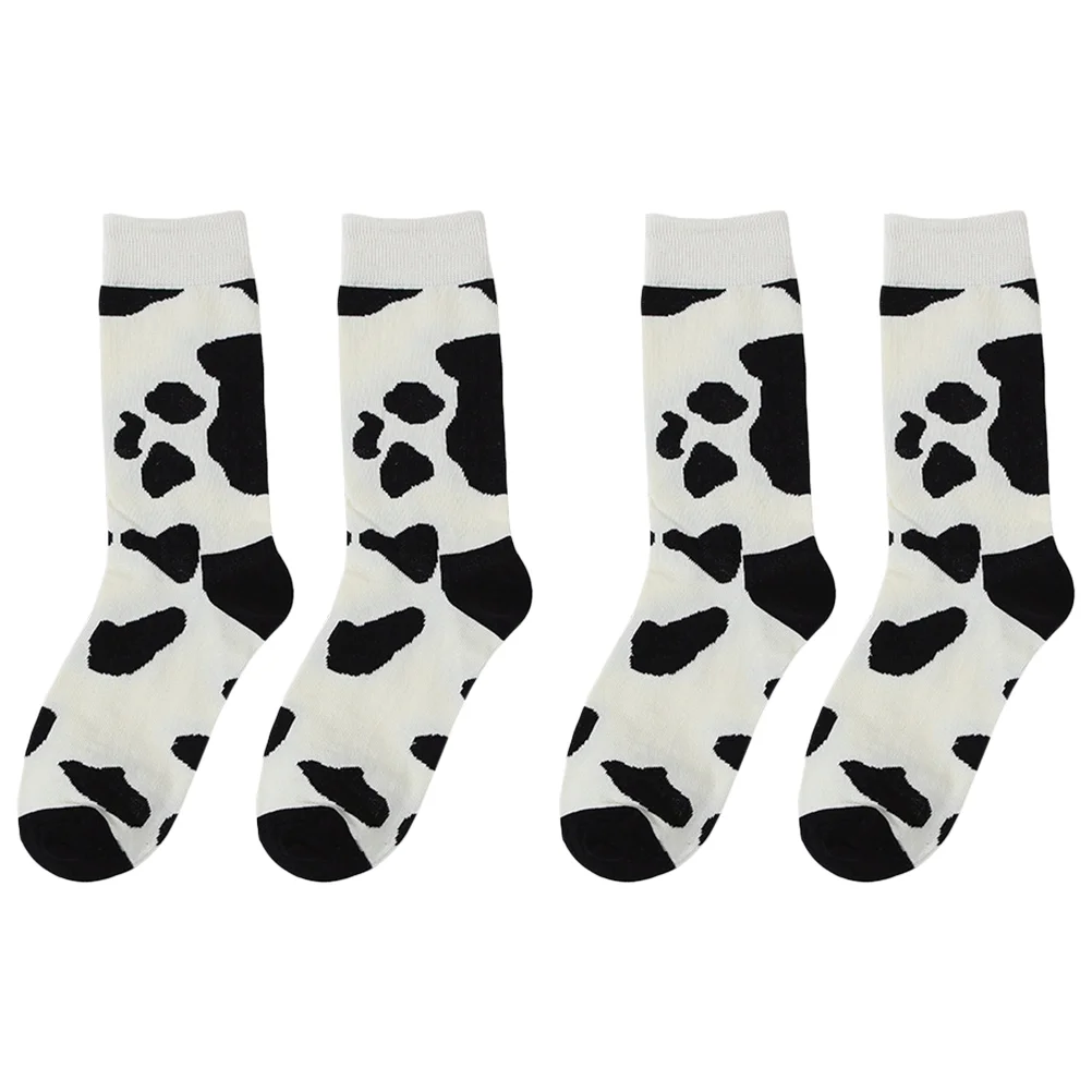 

2 Pairs Cow Print Socks Long Tube Printed Girls Birthday Presents Comfortable Winter Women Cotton Slippers Sports Fashionable