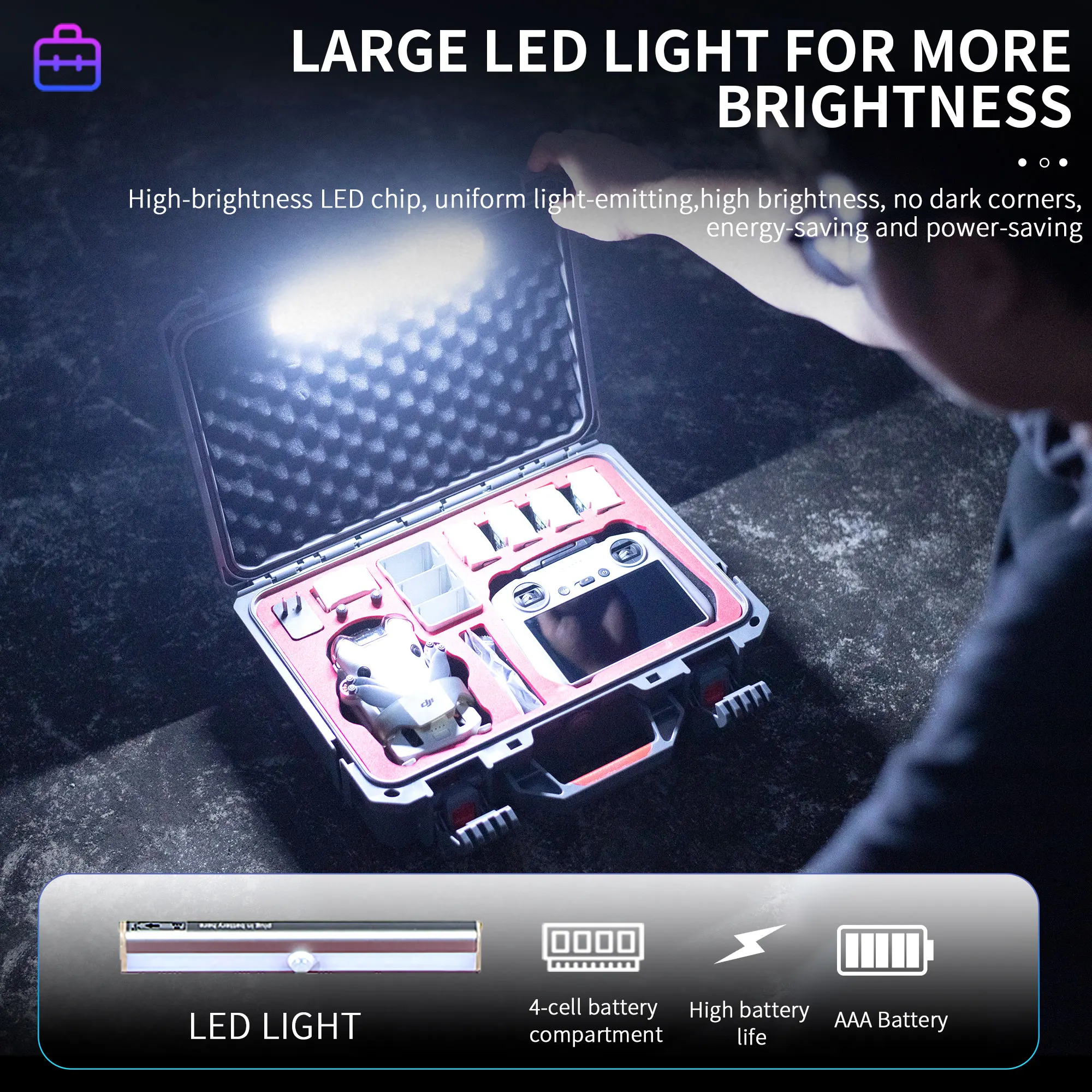 Startrc Led Waterproof Hard Case for DJI Mini 4 Pro/Mini 3 Pro/Mini 3 Drone Accessories RC2/RC N1/N2 Controller&Parts W Belt