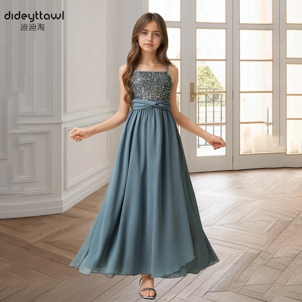 Dideyttawl Personalizzato A-Line Tulle Cerniera Senza maniche Cinghie per spaghetti Abito da sera con paillettes 2025 Lunghezza pavimento Abiti da sposa