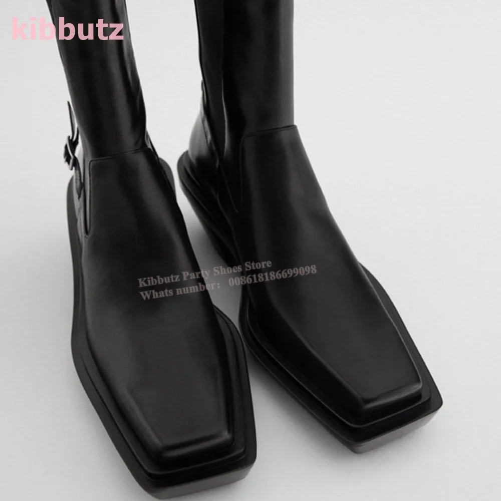 Chelsea Ankle Boots Smoking Cylinder Genuine Leather Square Toe Chunky Heel Cowboy Style High Heeled Hundred British Style New