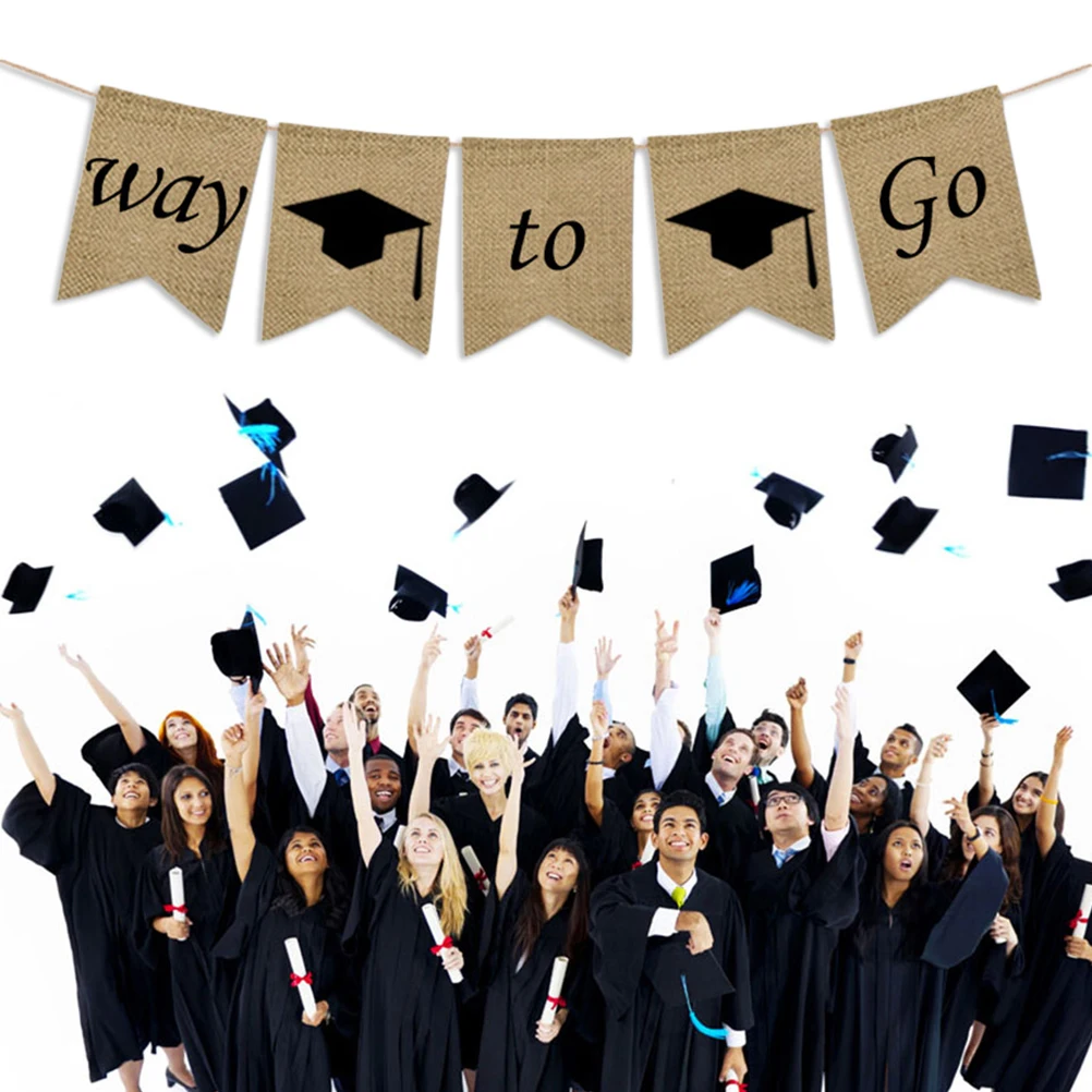 

Graduation Party Decoration Supplies Burlap Banner Bunting Pull Flag Hanging Celebrate Season Sturdy String Walls Windows Doors