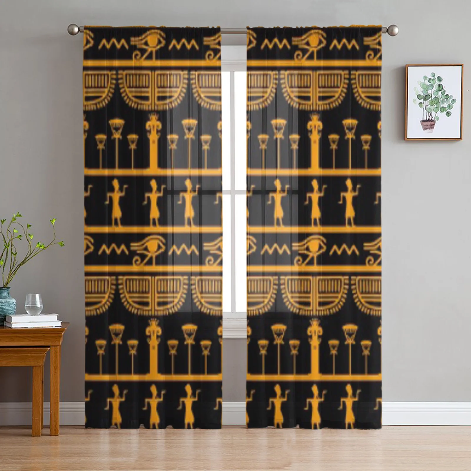 Tribal Art Egyptian Vintage Ethnic Sheer Curtains for Living Room Transparent Tulle Window Curtain Bedroom Kitchen Veil Drapes