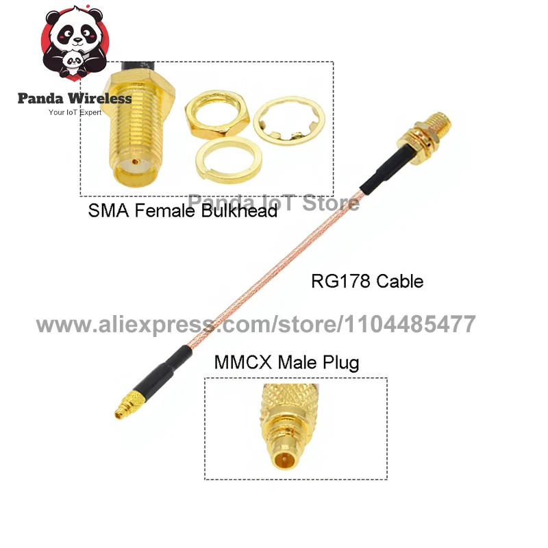 10 قطعة SMA إلى MMCX كابل RG178 RP-SMA/ SMA أنثى إلى MMCX ذكر/زاوية 90 °   المكونات 5 سم - 50 سم RG178 ضفيرة RF محوري البلوز