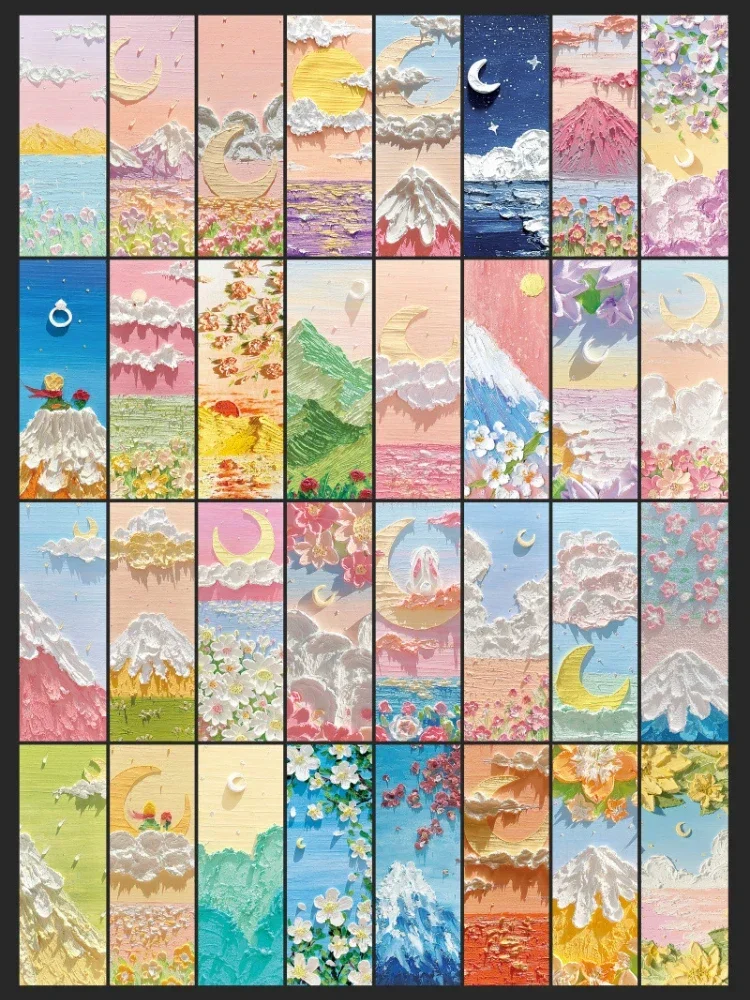 32PCS Beautiful Bookmarks Emboss Oil Painting Style Paper Bookmarks Fairy Tale Scenery Student Stationery