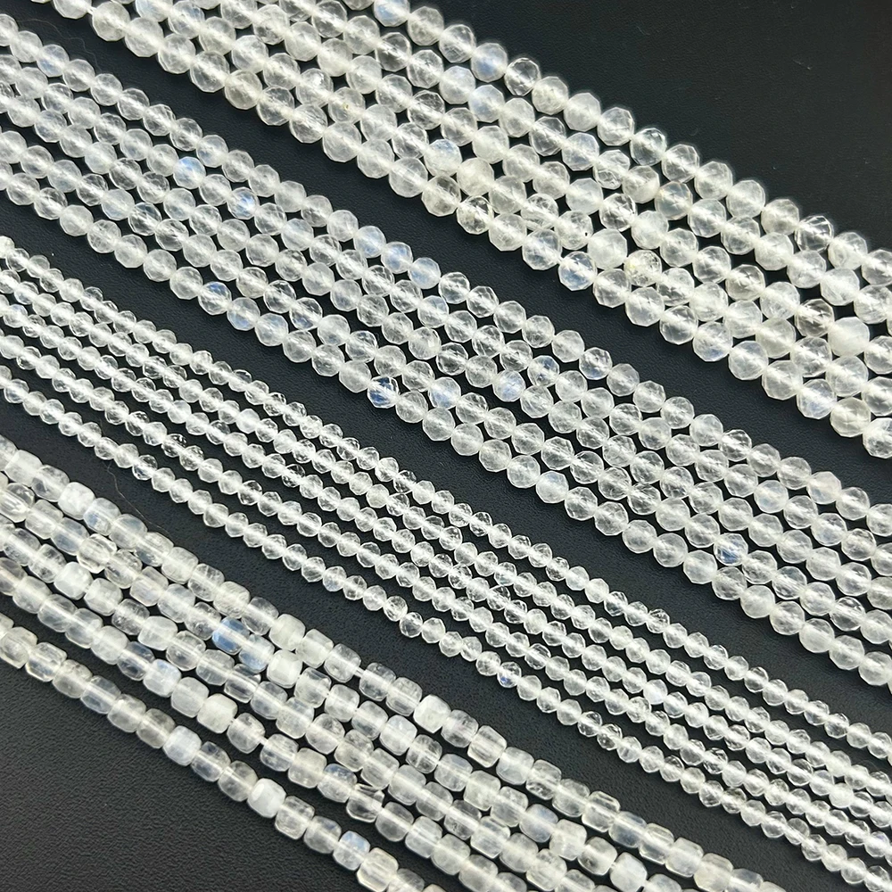 Natural Blue Moonstone Faceted Round / Cube Beads 2mm,3mm,4mm,For Jewelry Making DIY Bracelets Necklace Strand Gift 39cm