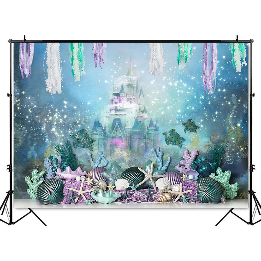 Under the Sea Backdrop for Photography Little Mermaid Princess Cake Smash Photo Background Newborn Girls Castle Photocall Props