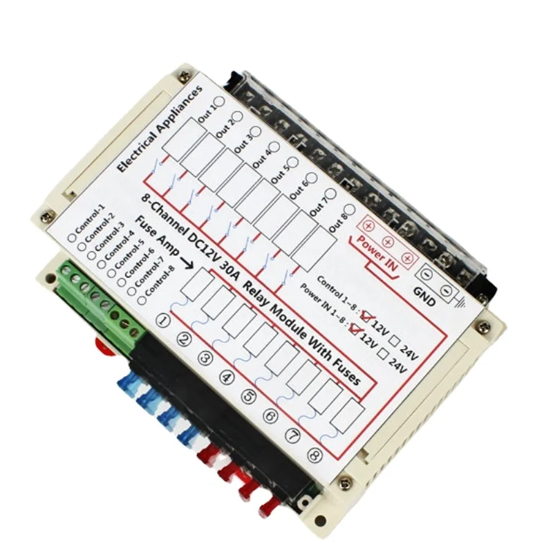 8-Channel DC 12V 24V 30A Relay Module with Fuses Patent Caravan Accessories Camper Automotorhome RV Part