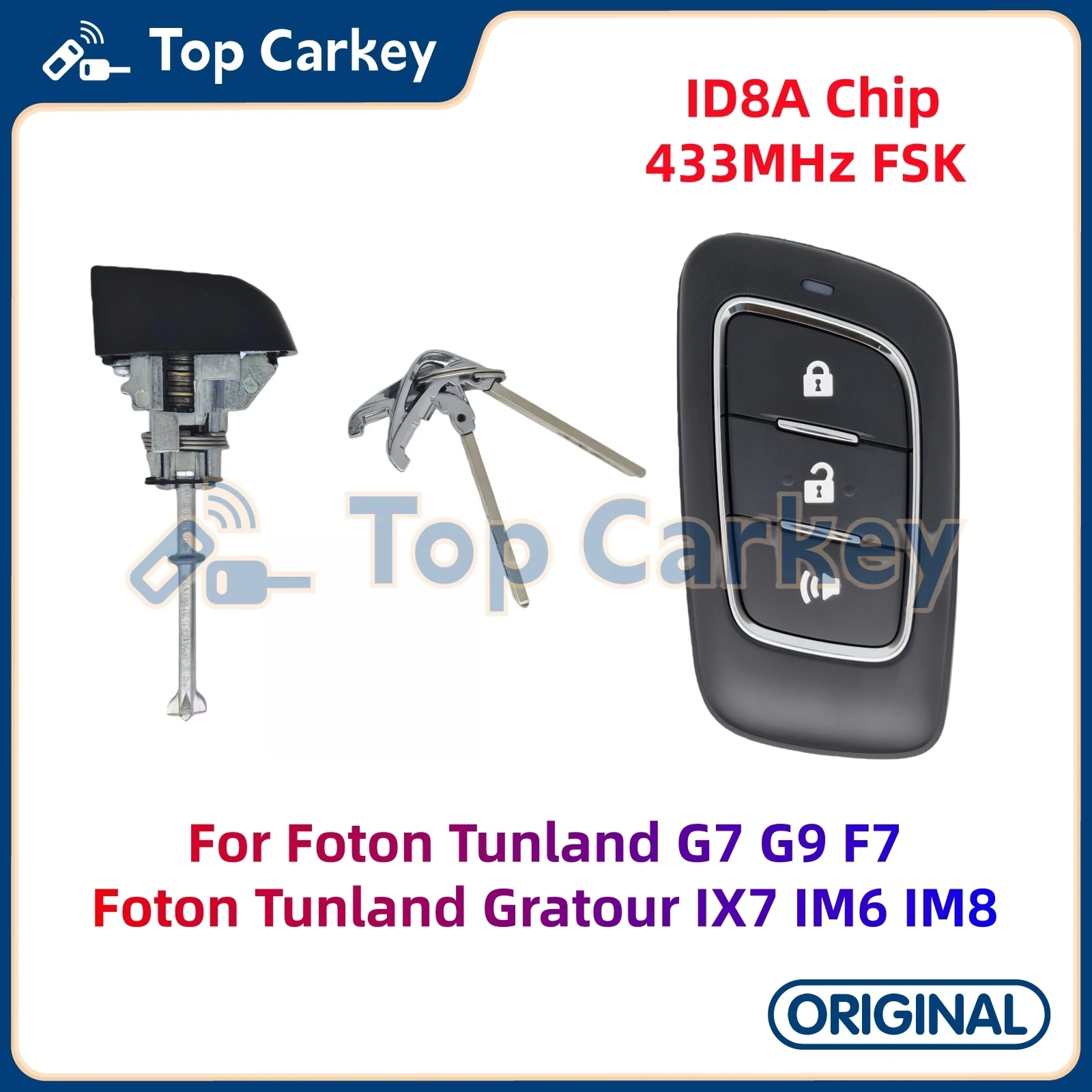 TopCarkey Original Remote Key ID8A Chip 433MHz for Foton Tunland G7 G9 F7 Gratour IX7 IM6 IM8 Car Door Lock Remote Key Kit