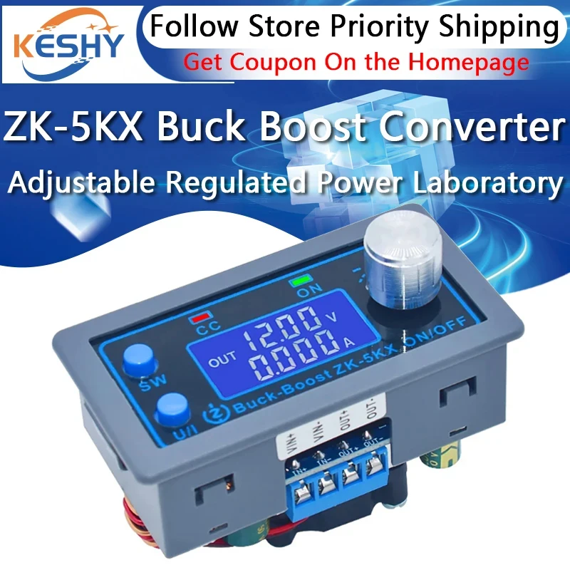 ZK-5KX DC DC Buck Boost Converter CC CV 0.6-36V 5A 5V 6V 12V 24V 80W Power Module Adjustable Regulated laboratory power supply