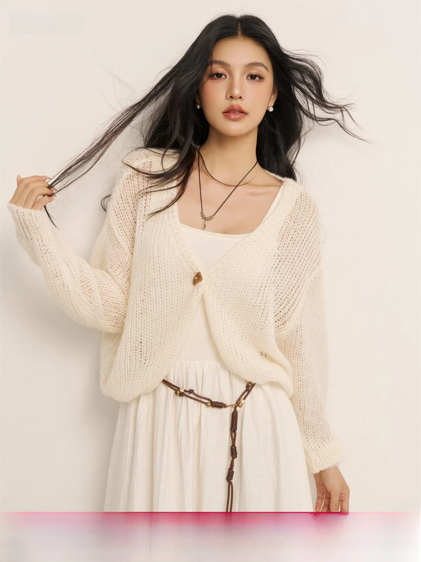 

Chill Zoey Women's Knitted Open Cardigan Sweater Hollow out Long Sve Simple Design Autumn Faion Outerwear Polyester Fiber