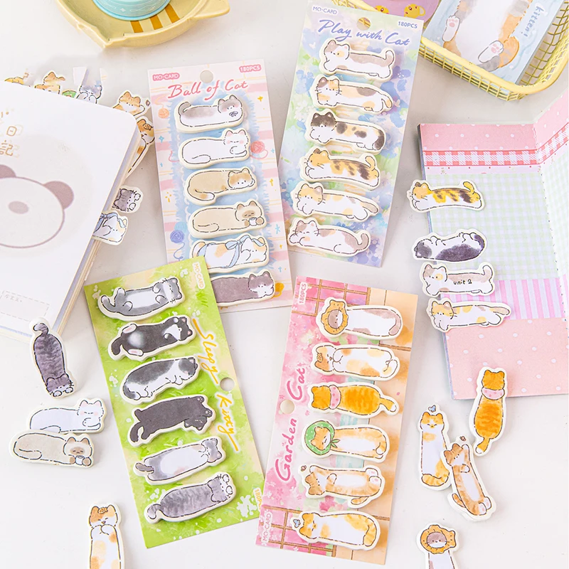 1/2pcs Cute Cat Index Tabs Self Adhesive Page Markers Waterproof Sticky Notes Classify Files Flags Posted It planner Stickers