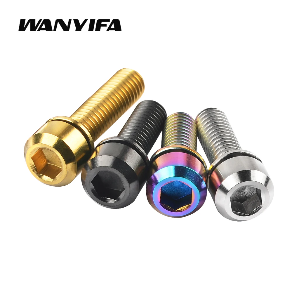 Wanyifa 8pcs Titanium Bolt M5x16/18/20mm Hex Head with Washer Bicycle Stem Screws for MTB / Road Bicycle