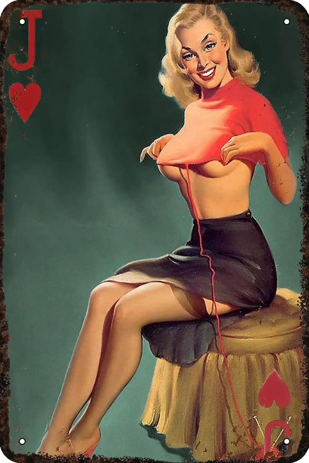 Panneaux métalliques Pin Up pour filles, fille Sexy, Poker Jack Of Hearts, dame en pull rouge, signo en étain Vintage, décora
