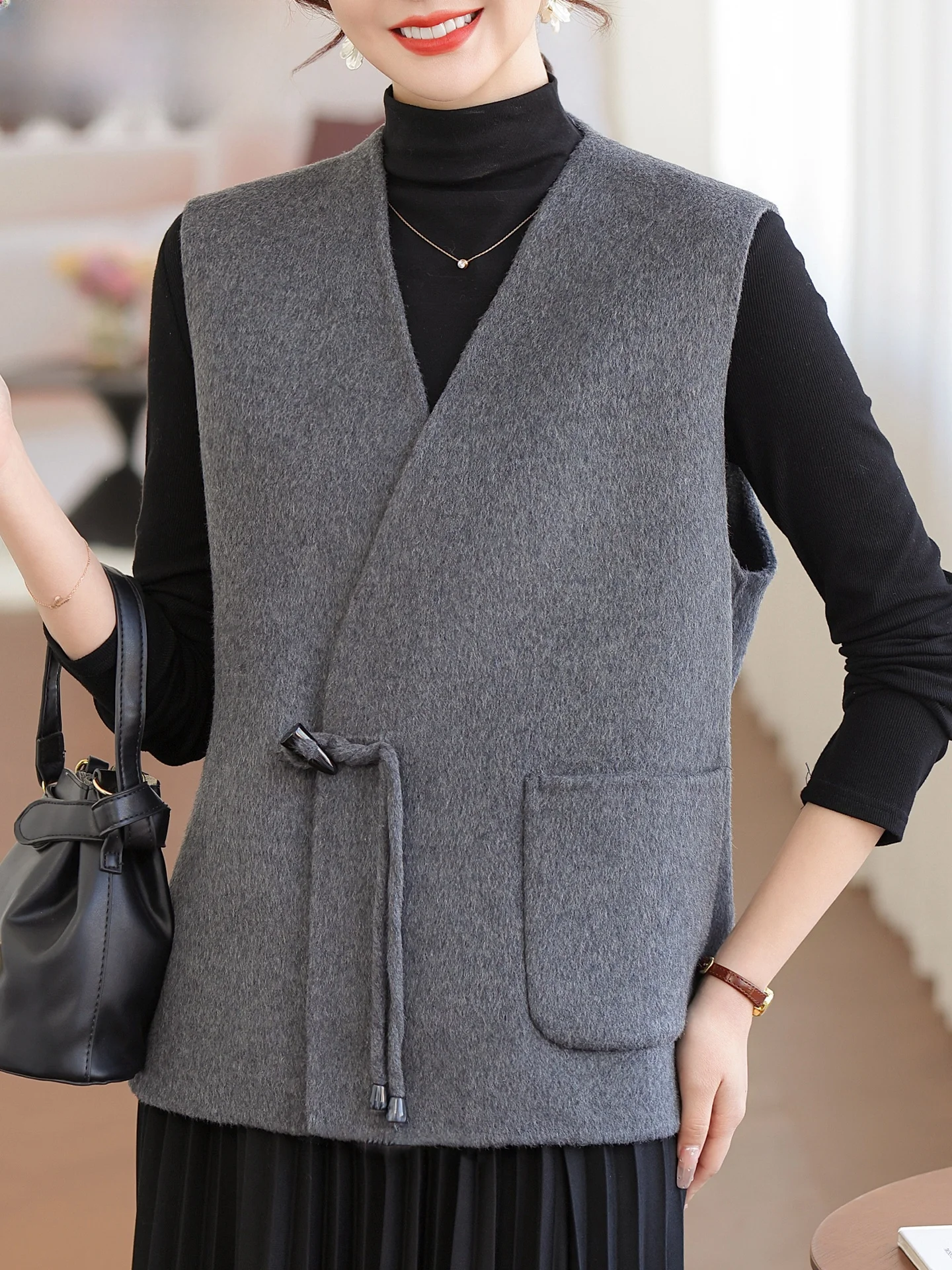 

Женский двусторонний жилет Sli: модная весенне-осенняя верхняя одежда, теплый, с V-образным вырезом, стандартной длины, на одной пуговице