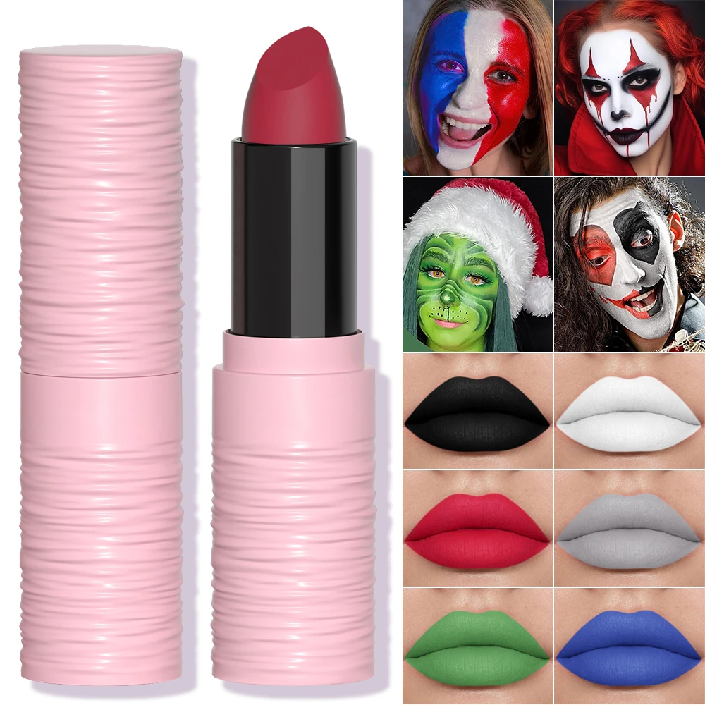 Matt schwarz weiß Lippenstift dauerhafte Pigment bunte wasserdichte Samt Lippenstift Weihnachten Halloween Party Lippen Gesicht Make-up Kosmetik