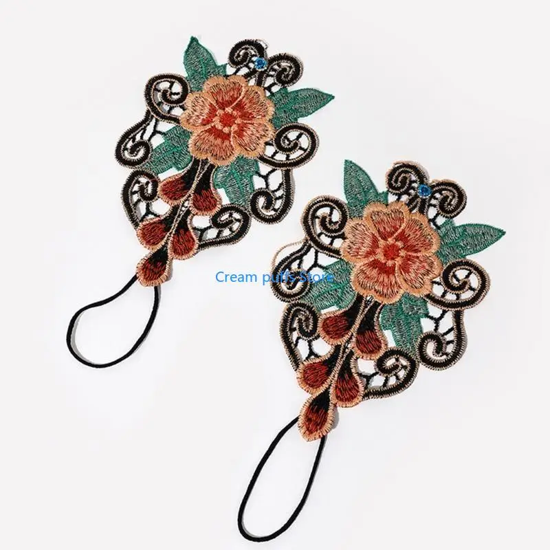 50LE Embroidered Gloves with Tassel Hollow Floral Glove Fingerless Gloves Ethnic Floral Bracer Decoractive Wristband