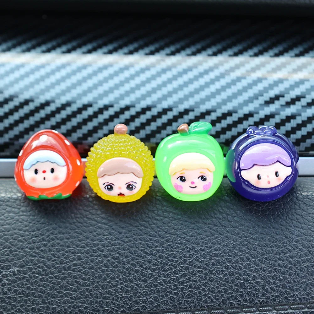 Mini Luminous Cute Fruit Statue Micro Landscape Car Dashboard Home Ornaments Resin Cartoon Luminous Fruit Figurine Decoration