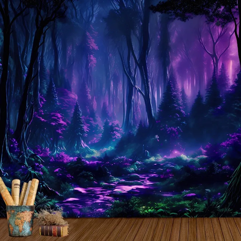 VIKAMA Secret Violet Forest Tapestry Gradient Study B&B Cafe Decoration Parchment Scrolls Fantasy Room Decoration