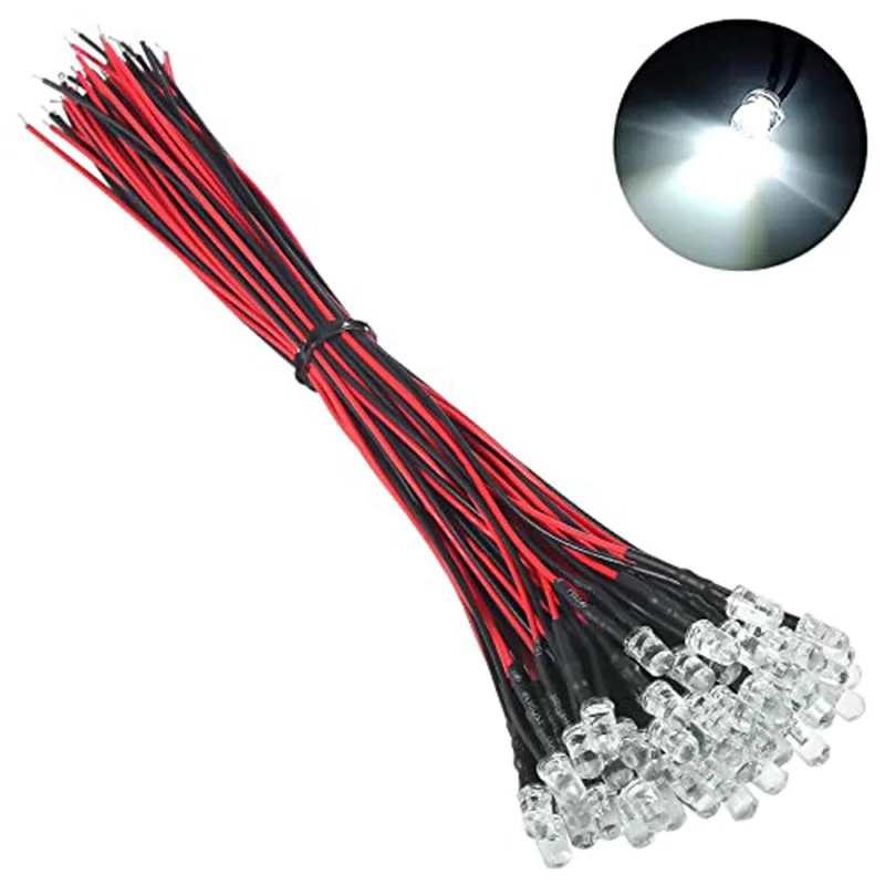 20PCS 3mm 5mm Pre Wired LED Round Light Lamp Bulb Chip Beads Cable DC 12V 20cm Decoration Light Emitting Diodes