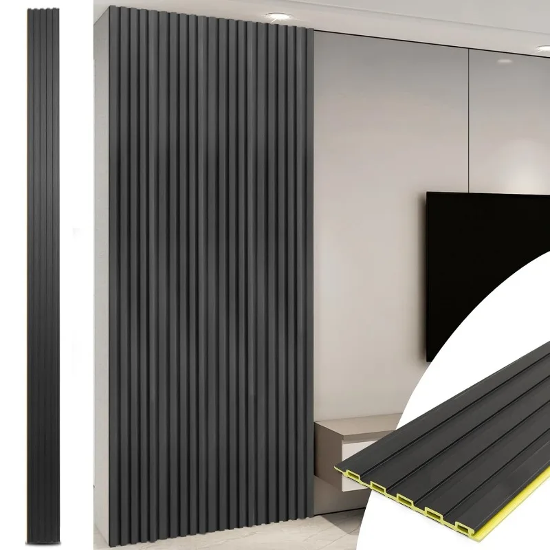 WPC Slat Wall Panels, 8-Pack 108 x 6 Inch 3D Wall Accents for Interior Wall Decor, Living Room