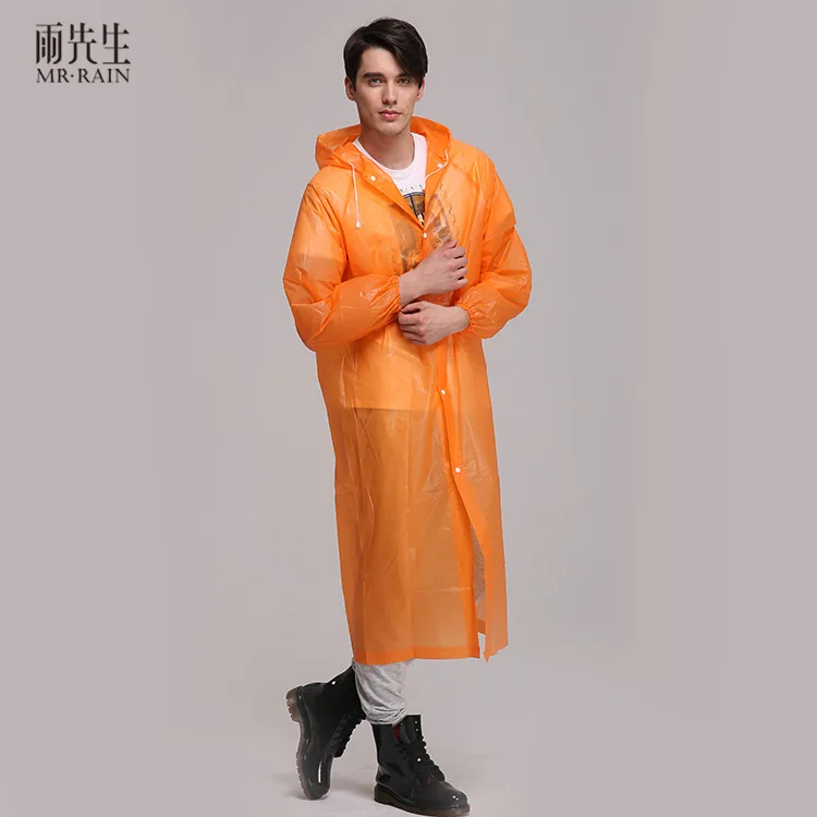 Adult Hooded Raincoat Long Sleeve Button Closure Waterproof Reusable Rain Poncho