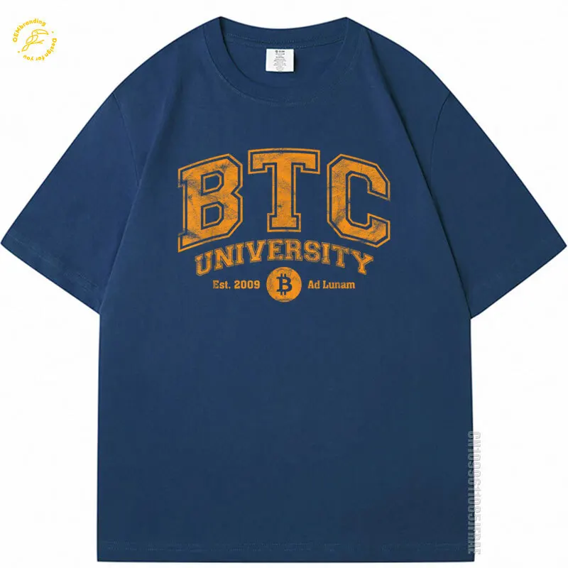 

Btc University To The Moon Cotton Tshirt Man Funny Distressed Bitcoin College Oversized T-Shirt XL T Shirt Tops 반팔티 Short Sleeve