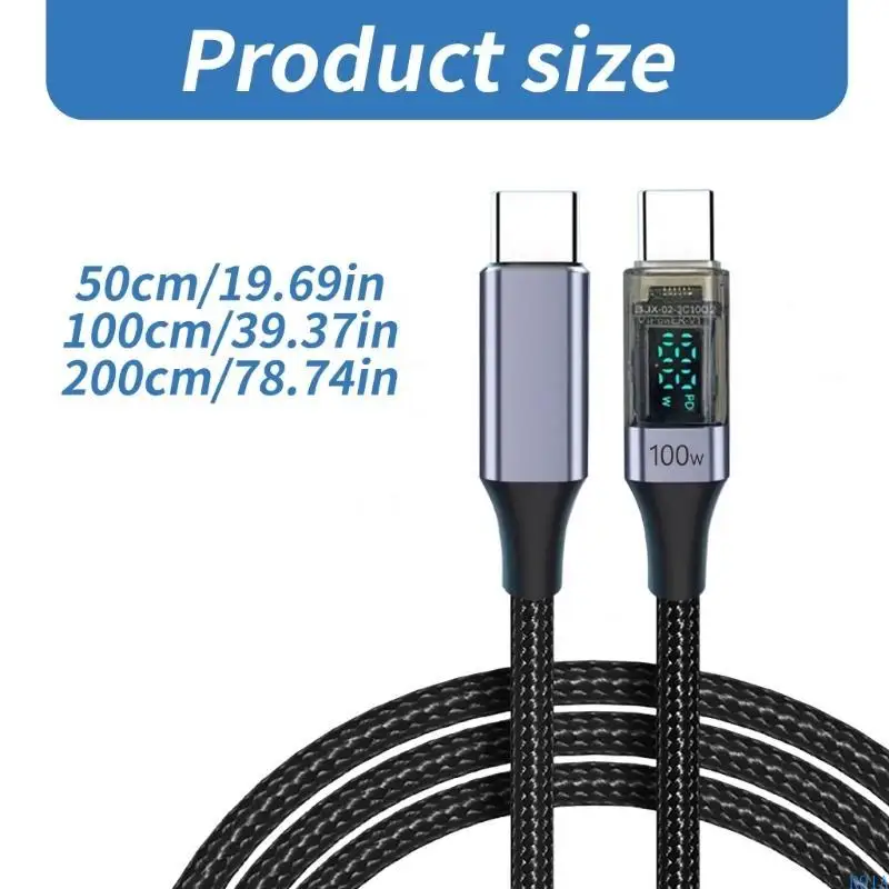 R91A USB C TO USB C 100W carregamento rápido 480Mbps Cord com exibição energia digital para laptops,
