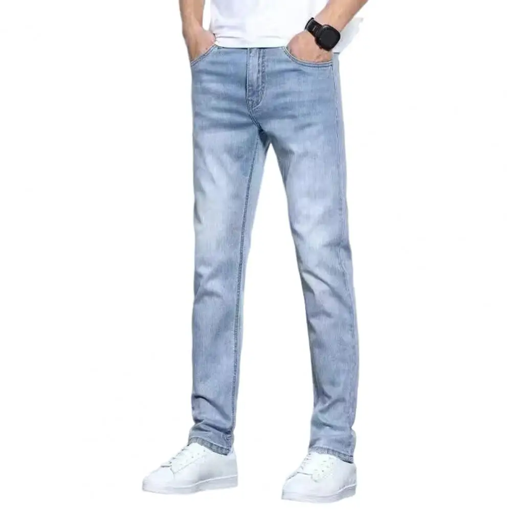 

Comfortable All-day Wear Men Jeans Solid Color Splicing Men Jeans Stylish Men's Denim Pants Distressed Small-legged for Everyday