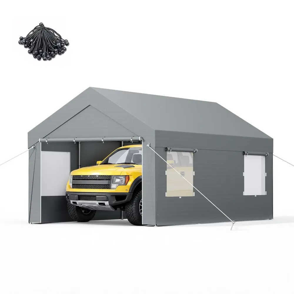 10x20 Heavy Duty Carport with Galvanized Steel Frame, Portable Garage with 2 Rollup Windows amp Doors, Removable Sidewalls on C
