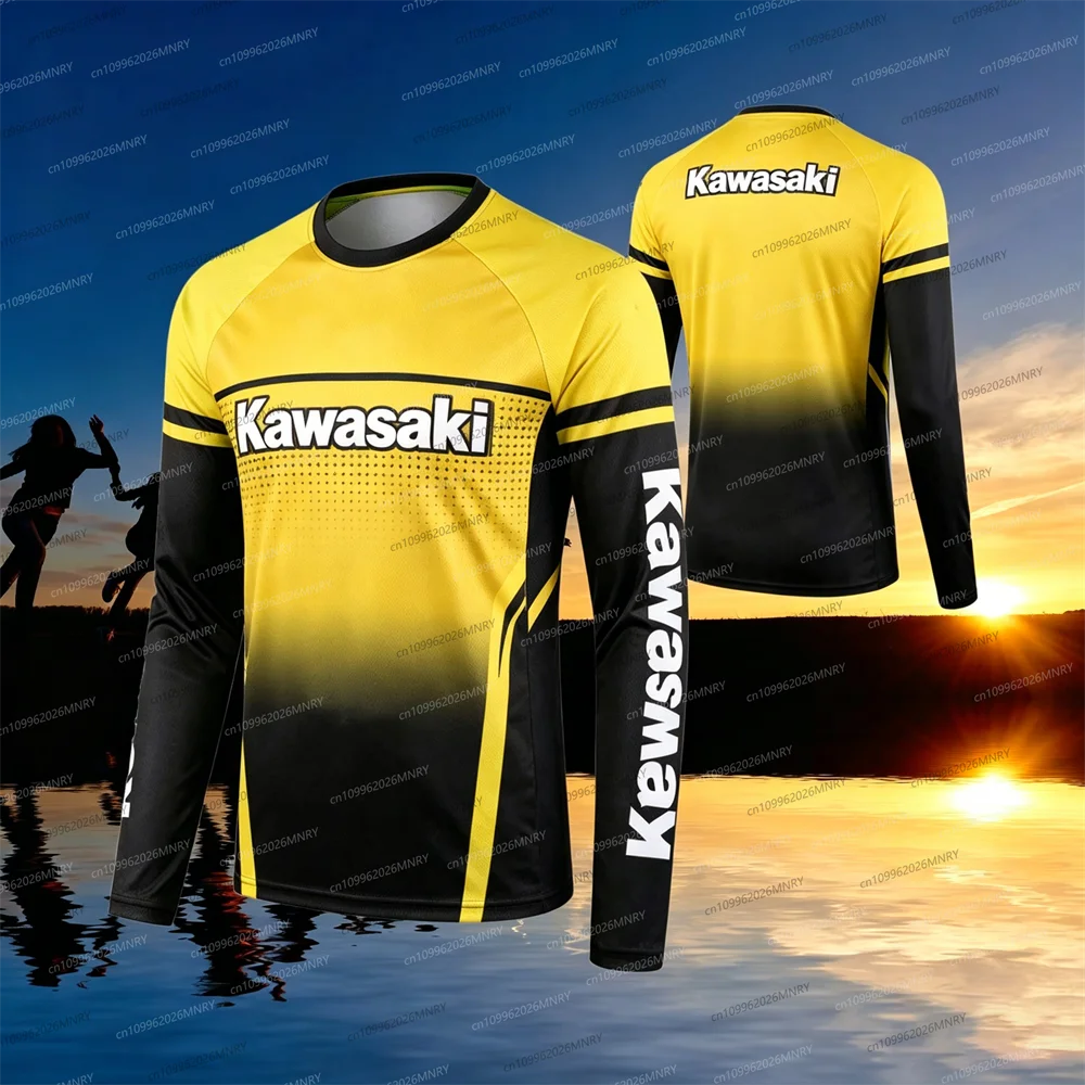 

Kawasaki motorcycle MOTO Longs tshirt off-road race Men long sleeved T-shirt breathable quick drying men's Woman cycling team