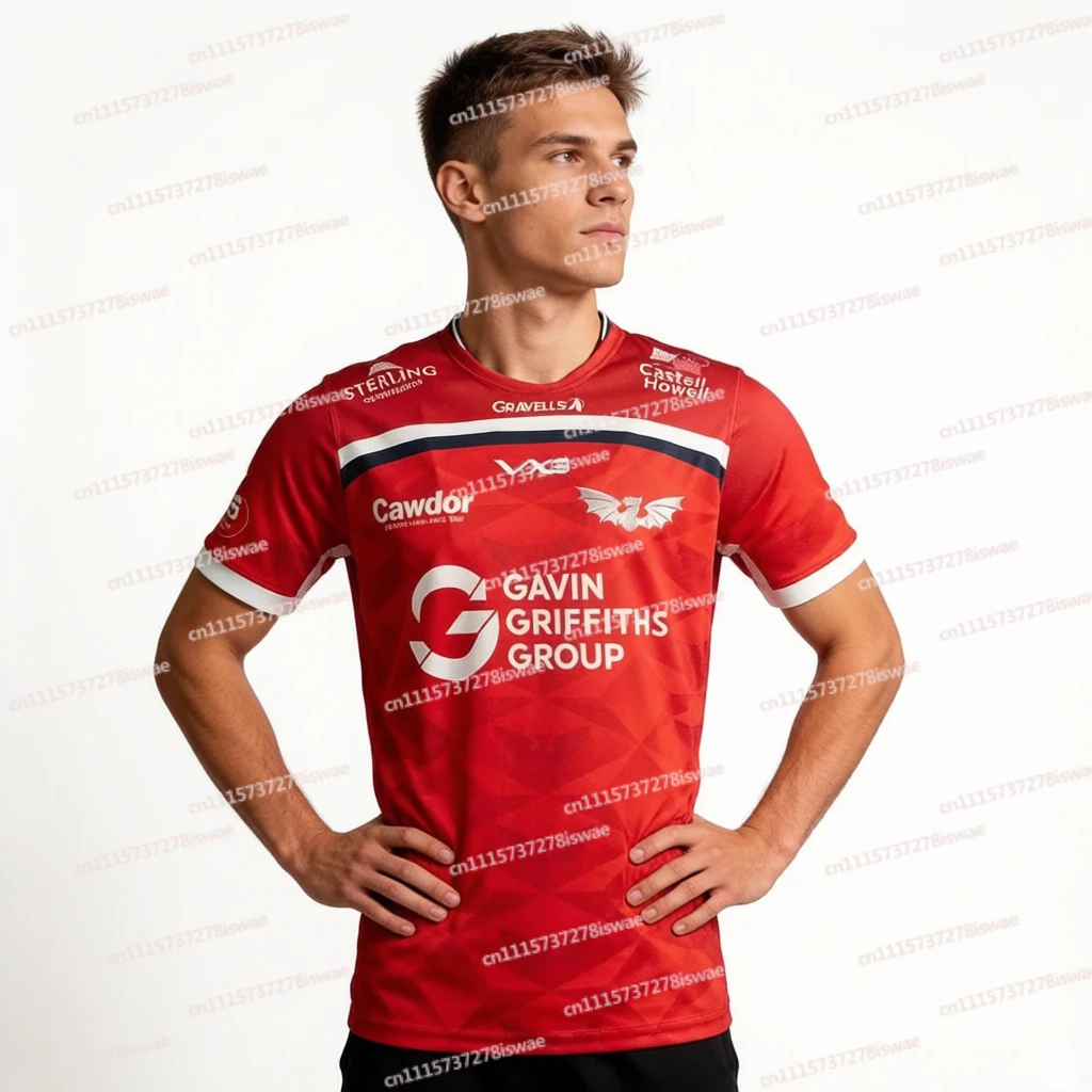 Summer Llanelli Scarlets 3D Print Home Rugby Jersey Men Y2K T-shirt Oversize Suitable for Daily Wear and Training Wear Fashion