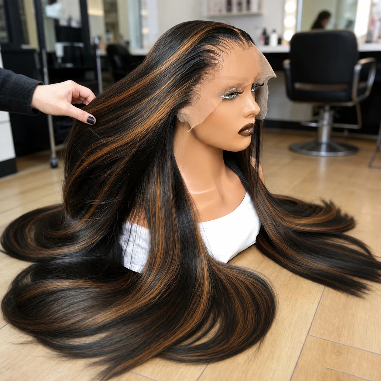30 Inch 1B/30 Highlight Human Hair Wig 13x4 HD Lace Front Bone Straight Brazilian Wig Black Brown Ombre Balayage Color Pre Plucked Natural Hairline Baby Hair Long Straight Lace Frontal Wig for Women