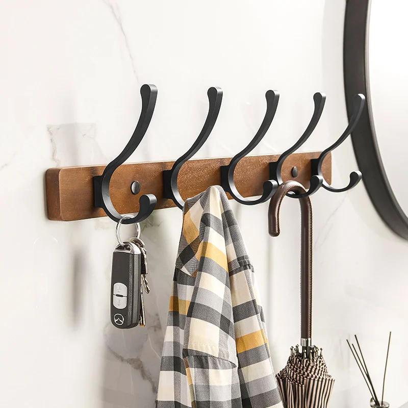 Walnut Towel Hook Clothes Hanger Hat Hook Door Back Key Coat Shelf Rack For Bathroom Bedroom Living Room Kitchen Decor