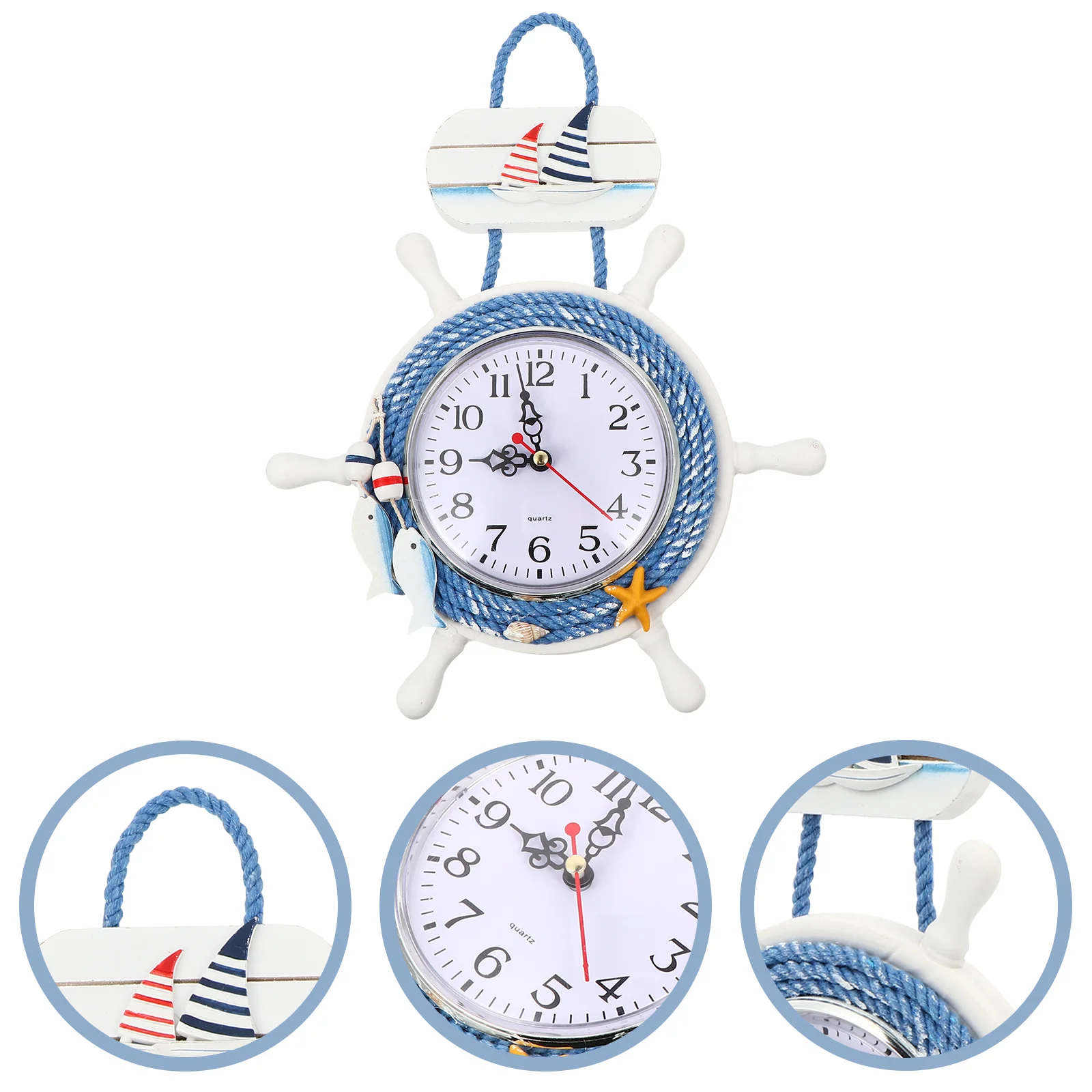 Premium Wooden Rudder Wall Clock Vintage Hanging Silent Decorative Mediterranean Style Nautical Anchor Home Bar Cafe Room Office