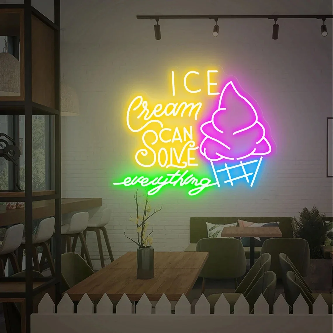 Ice Cream Solves Everything, Custom Neon Sign, Ice Cream Neon Sign Wall Decor, Ice Cream Bar Sign, Food Shop Neon Art, Party Neo