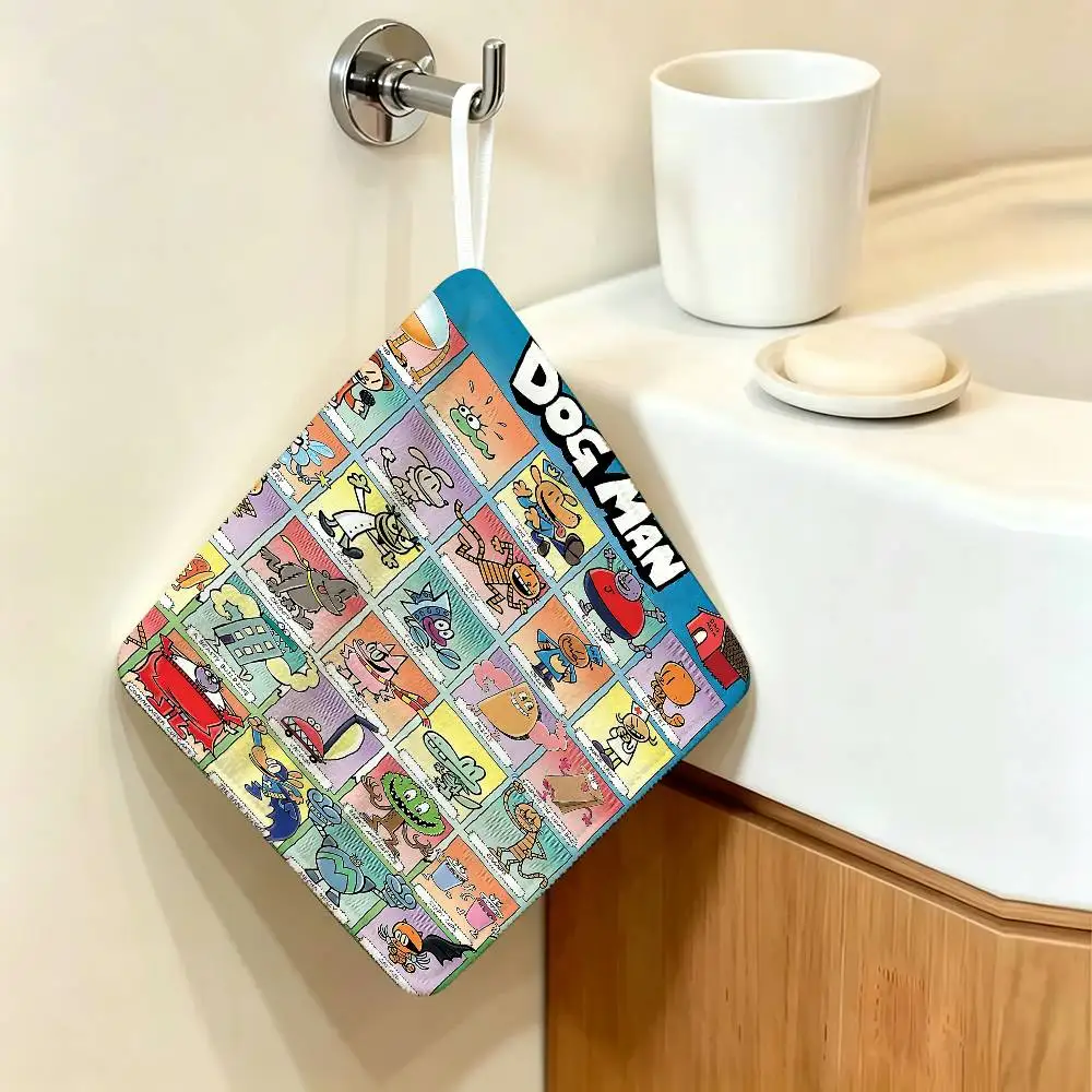 Cartoon Dog Man Soft Polyester Cotton Towel, Hanging Kitchen Style Hand Wiping Cloth for Restaurant Home