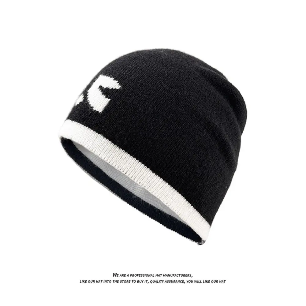 Casual Cartoon Face Design Knitted Beanie Hat Thermal One Size Fall Winter Skull Cap Stretchy Warm Streetwear Beanie Men