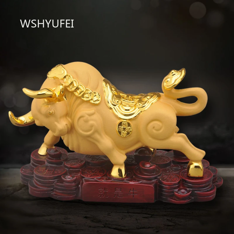 1pc Resin Treasure Bull Ornament Velvet Sand Gold Craftsmanship Automotive Ornaments Car Interior Decorations Office Decoration