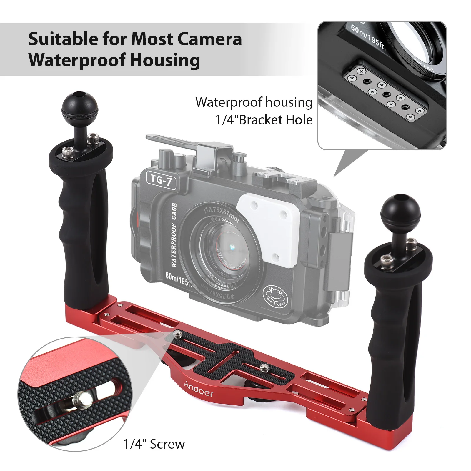 Andoer Dual Handle Camera Diving Rig Handheld Underwater Tray Stabilizer for GoPro Canon Sony Nikon Waterproof Housing Bracket