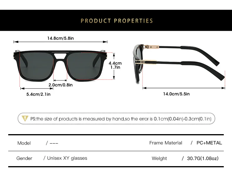 2025 neue Doppelstrahl-Quadrat-Sonnenbrille, Markendesigner, Gitter, Mode, Fahren, Reisen, Urlaub, Sonnenschutz, Brille, Oculos – Detail 5
