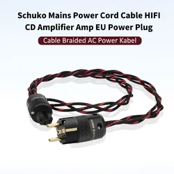 High Quality  Schuko Mains Power Cord Cable HIFI CD Amplifier Amp EU Power Plug Cable Braided AC Power Kabel