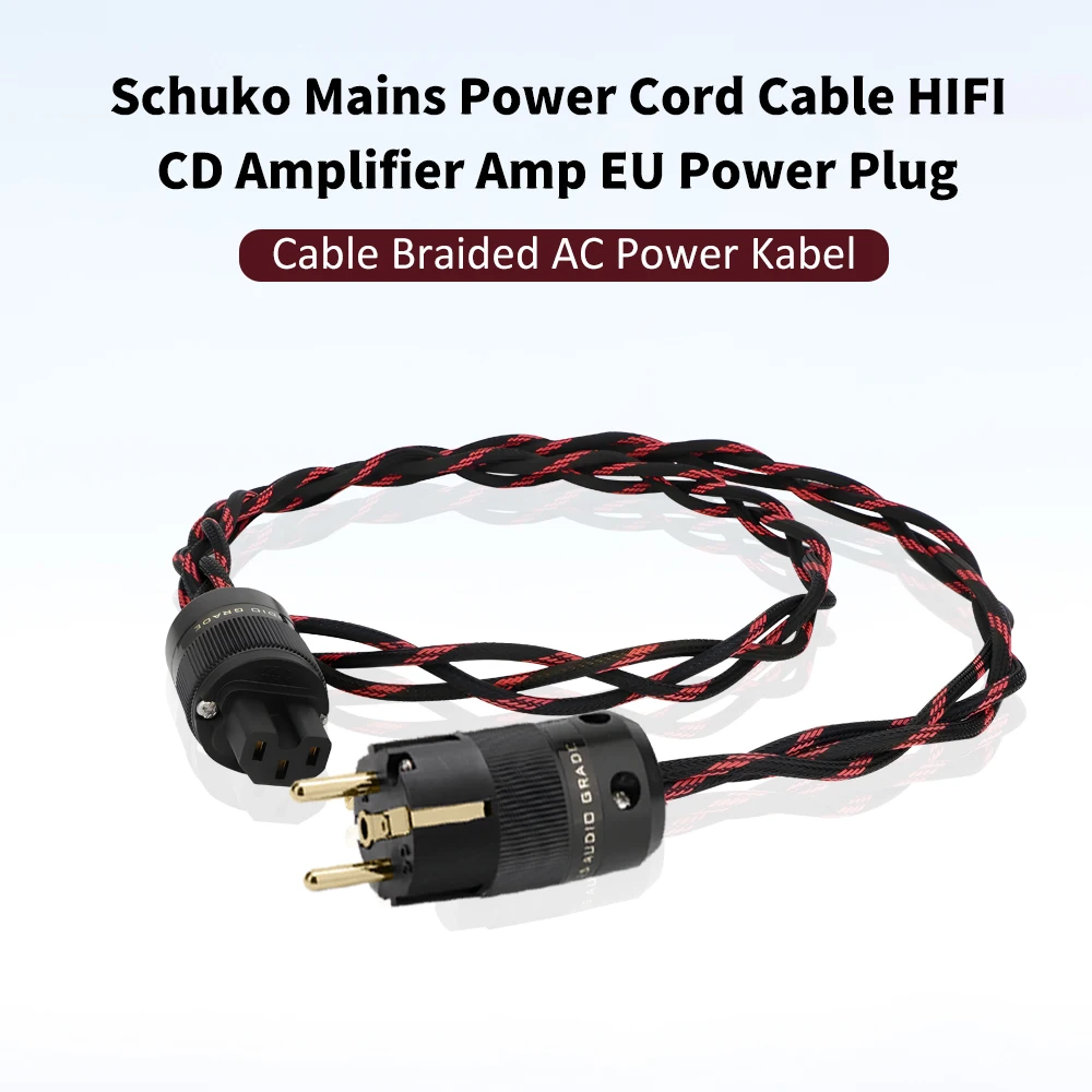 Preffair High Quality Schuko Mains Power Cord /AC Cable/ HIFI CD Amplifier Amp EU Power Plug Cable/ Braided AC Power Kabel