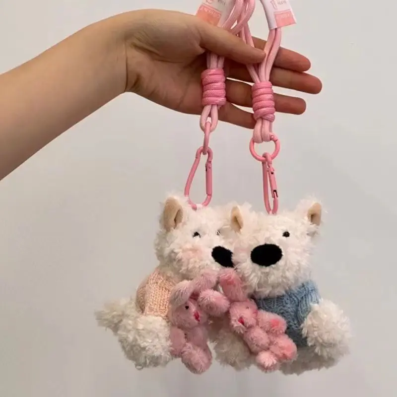 West Highland Dog. Dog Doll Key Chain Plush Toy Dog Cartoon Doll Cute Bag Book Bag Hanging Ornament Versatile Couple sisters