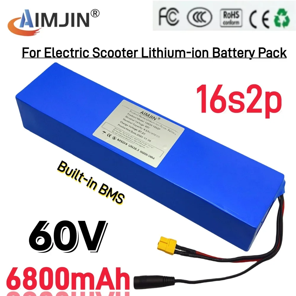 

100% New 16S2P 60V 6800mAh rechargeable lithium battery with BMS, suitable for 60V Scooter etc for transportation tools