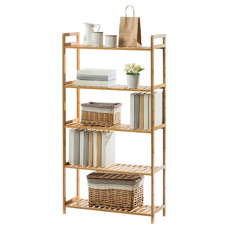 Bamboo Book Shelf: Simple Home Storage Frame Space-Saving Bookrack Organizer for Bathroom Essentials & More.