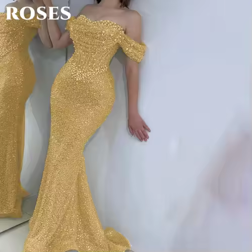 ROSES Pearl Gorgeous Prom Dress Sweetheart Off the Shoulder Hollow Prom Gown with Fishbone Shiny Sequins Formal Gown Customized - Image 12