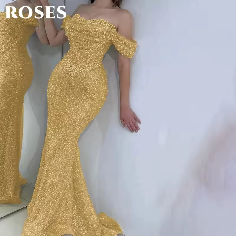 ROSES Pearl Gorgeous Prom Dress Sweetheart Off the Shoulder Hollow Prom Gown with Fishbone Shiny Sequins Formal Gown Customized - Image 12