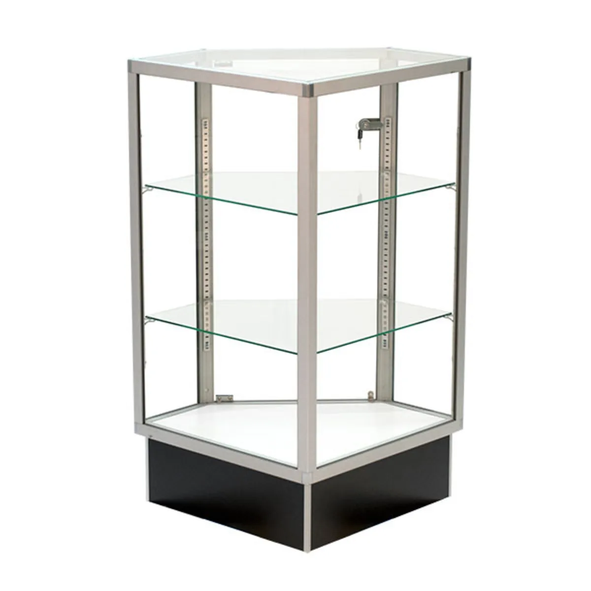 Custom.HIKUYA Custom Extra Vision Front Opening Corner Case Glass showcase untuk Toko Ritel