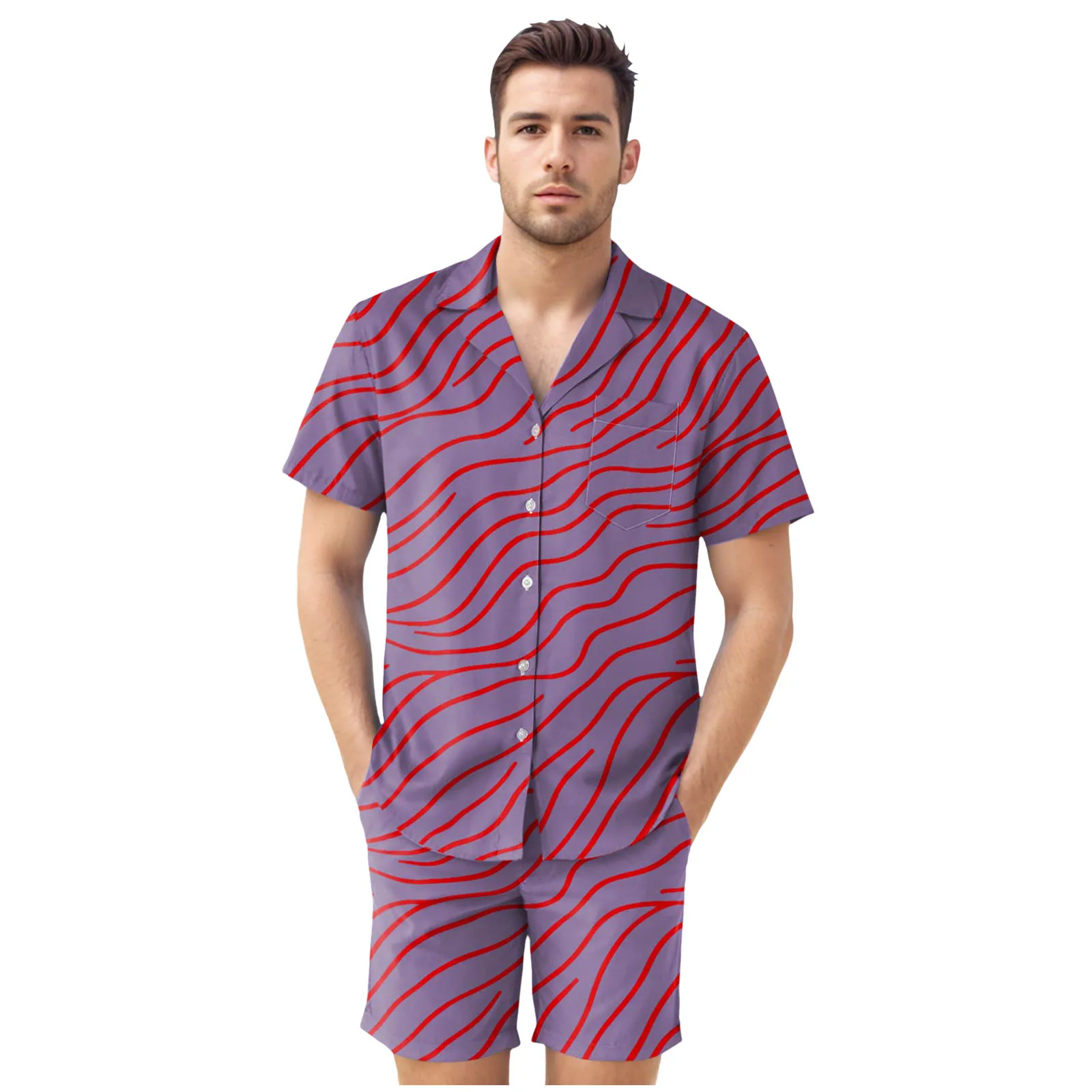 

Men Suit Regular Men's Hawaii Floral Printed Short Sleeved Shirt And Shorts Two Piece Suit Men Suit Tie