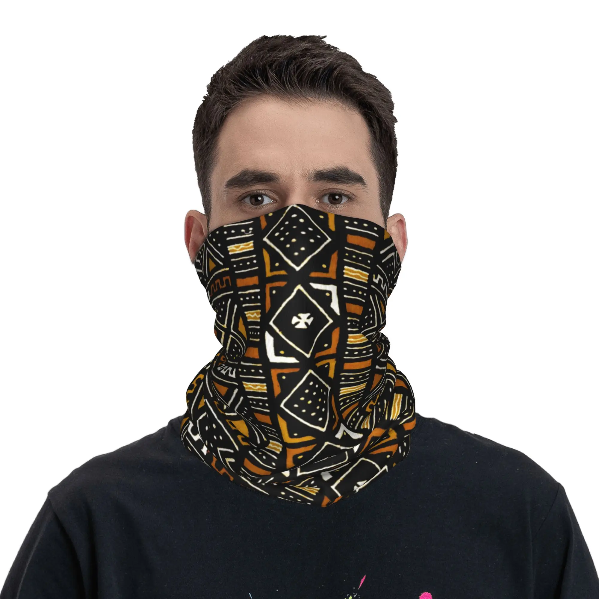 African Bogolan Bandana Winter Neck Warmer Women Windproof Wrap Face Scarf for Hiking Africa Ethnic Tribal Art Gaiter Headband